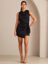 [أسود] SilkSilky-SA Sleeveless Cowl Neck فساتين نسائية 001