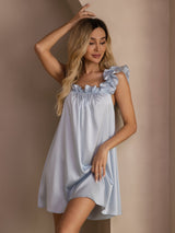 [أزرق رمادي] SilkSilky-SA Sleeveless Square Neck باس النوم 006