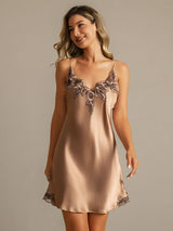 [بني] SilkSilky-SA Sleeveless V Neck باس النوم 003