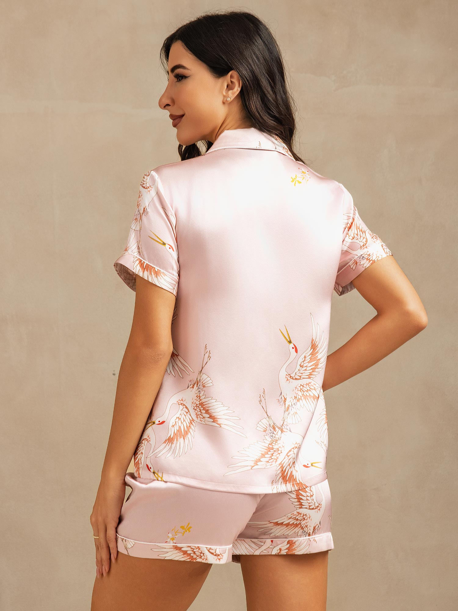 [لون القرنفل] SilkSilky-SA 19Momme الحرير الخالص Notch Collar طقم بيجامة نسائي 002,