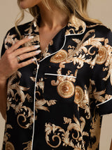 [التنين الأسود] SilkSilky-SA Short Sleeve Lapel Collar طقم بيجامة نسائي 005