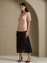 [توسكانا] SilkSilky-SA Short Sleeve Cowl Neck بلوزات نسائية 006