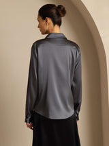 [الرمادي الداكن] SilkSilky-SA Long Sleeve Lapel Collar بلايز نسائية 002