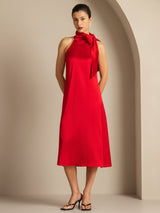 [أحمر] SilkSilky-SA Sleeveless Tie Neck فساتين نسائية 001