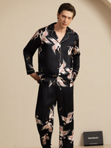 [أسود] SilkSilky-SA Long Sleeve Lapel Collar بيجامة رجالية 004