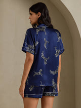 [حمار وحشي كحلي] SilkSilky-SA Short Sleeve Lapel Collar طقم بيجامة نسائي 002
