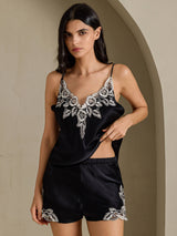[أسود] SilkSilky-SA Sleeveless V Neck مجموعة قميص قصير 003