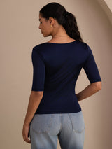 [أزرق غامق] SilkSilky-SA Half Sleeve تي شيرت نسائية 002