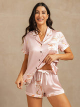 [لون القرنفل] SilkSilky-SA Short Sleeve Lapel Collar طقم بيجامة نسائي 006
