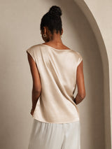 [اللون البيج] SilkSilky-SA Cap Sleeve Round Neck تي شيرت نسائية 002