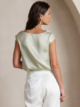 [اخضر فاتح] SilkSilky-SA Cap Sleeve Cowl Neck تي شيرت نسائية 002