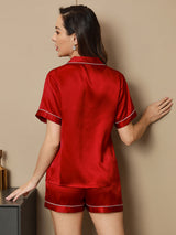 [خمر] SilkSilky-SA Short Sleeve Lapel Collar طقم بيجامة نسائي 002