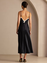 [أسود] SilkSilky-SA Sleeveless V Neck فساتين نسائية 002