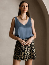 [أزرق بترولي حقيقي] SilkSilky-SA Sleeveless V Neck كامي 008