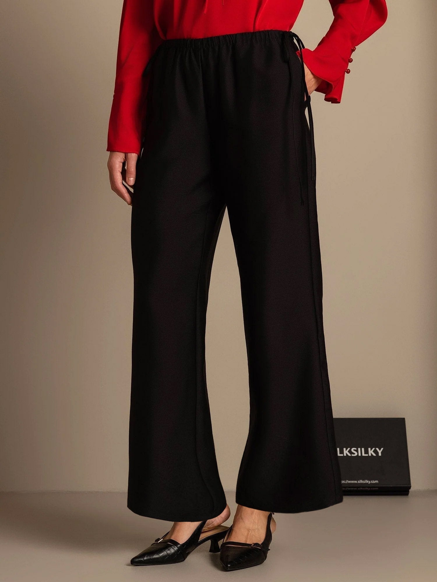 [أسود] SilkSilky-SA 32Momme الحرير Womens Pants 003,