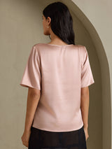 [توسكانا] SilkSilky-SA Short Sleeve Cowl Neck بلوزات نسائية 002