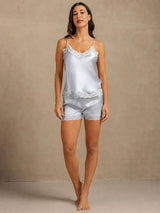 [أزرق رمادي] SilkSilky-SA Sleeveless V Neck مجموعة قميص قصير 006