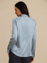 [أزرق رمادي] SilkSilky-SA Long Sleeve Lapel Collar بلايز نسائية 002