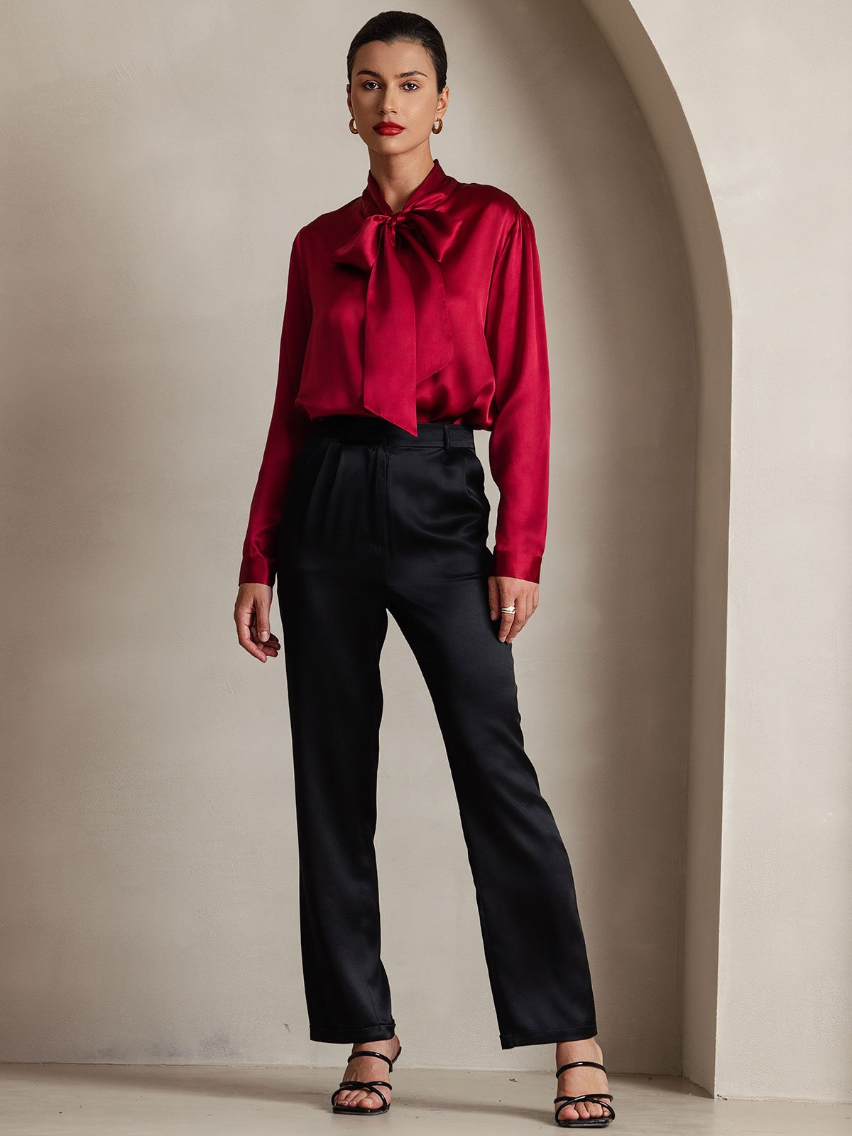 [خمر] SilkSilky-SA 19Momme الحرير الأكمام الطويلة Blouse 003