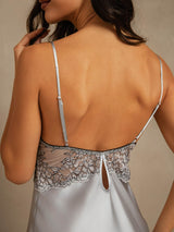 [أزرق رمادي] SilkSilky-SA Sleeveless Deep V Neck باس النوم 004