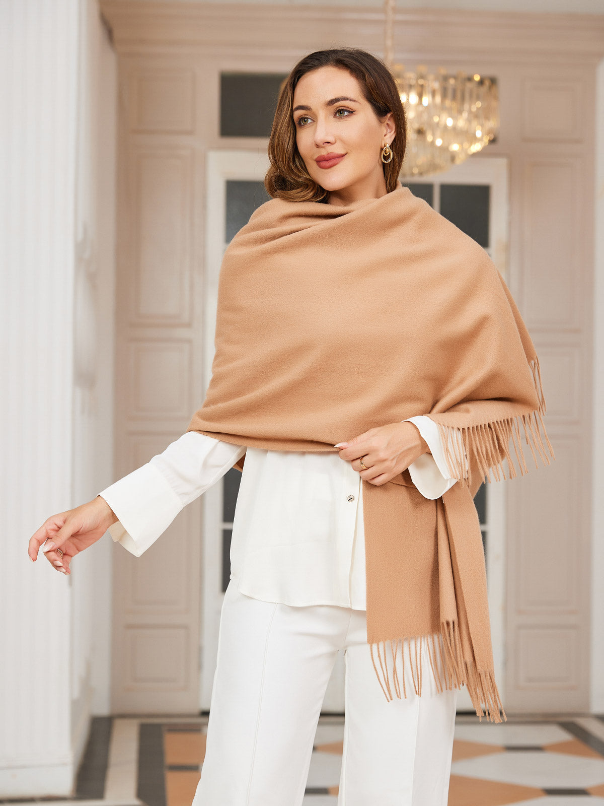 [تان (بني فاتح)] SilkSilky-SA صوف Scarf 004