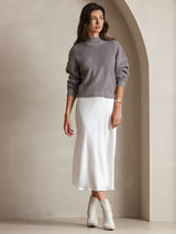 [أبيض] SilkSilky-SA Sleeveless V Neck فساتين نسائية 006
