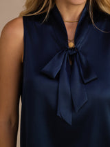 [أزرق غامق] SilkSilky-SA Sleeveless Tie Neck كامي 007