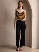 [بني] SilkSilky-SA Spaghetti Strap Cowl Neck كامي 006