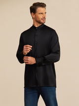 [أسود] SilkSilky-SA Long Sleeve Stand Collar قميص رجالي 005