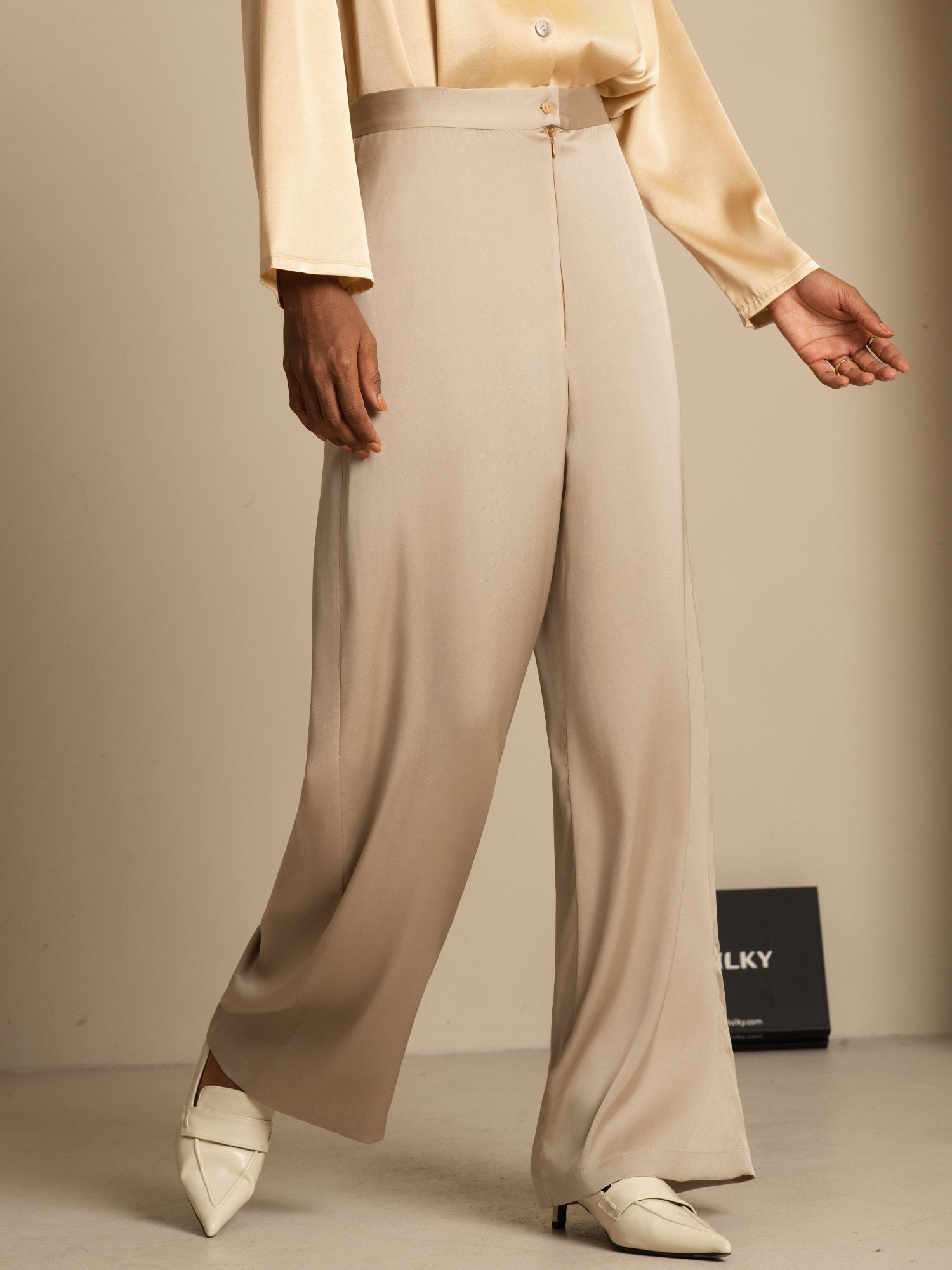 [تان (بني فاتح)] SilkSilky-SA 19Momme الحرير Womens Pants 003