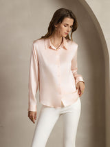 [وردي فاتح] SilkSilky-SA Long Sleeve Lapel Collar بلايز نسائية 006
