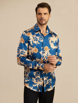 [تنين نيفي] SilkSilky-SA Long Sleeve Lapel Collar قميص رجالي 004
