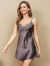 [رمادي أرجواني] SilkSilky-SA Sleeveless V Neck باس النوم 003