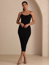 [أسود] SilkSilky-SA Spaghetti Strap Square Neck فساتين نسائية 005
