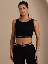 [أسود] SilkSilky-SA Sleeveless Crew Neck Women's Outfit Sets 004