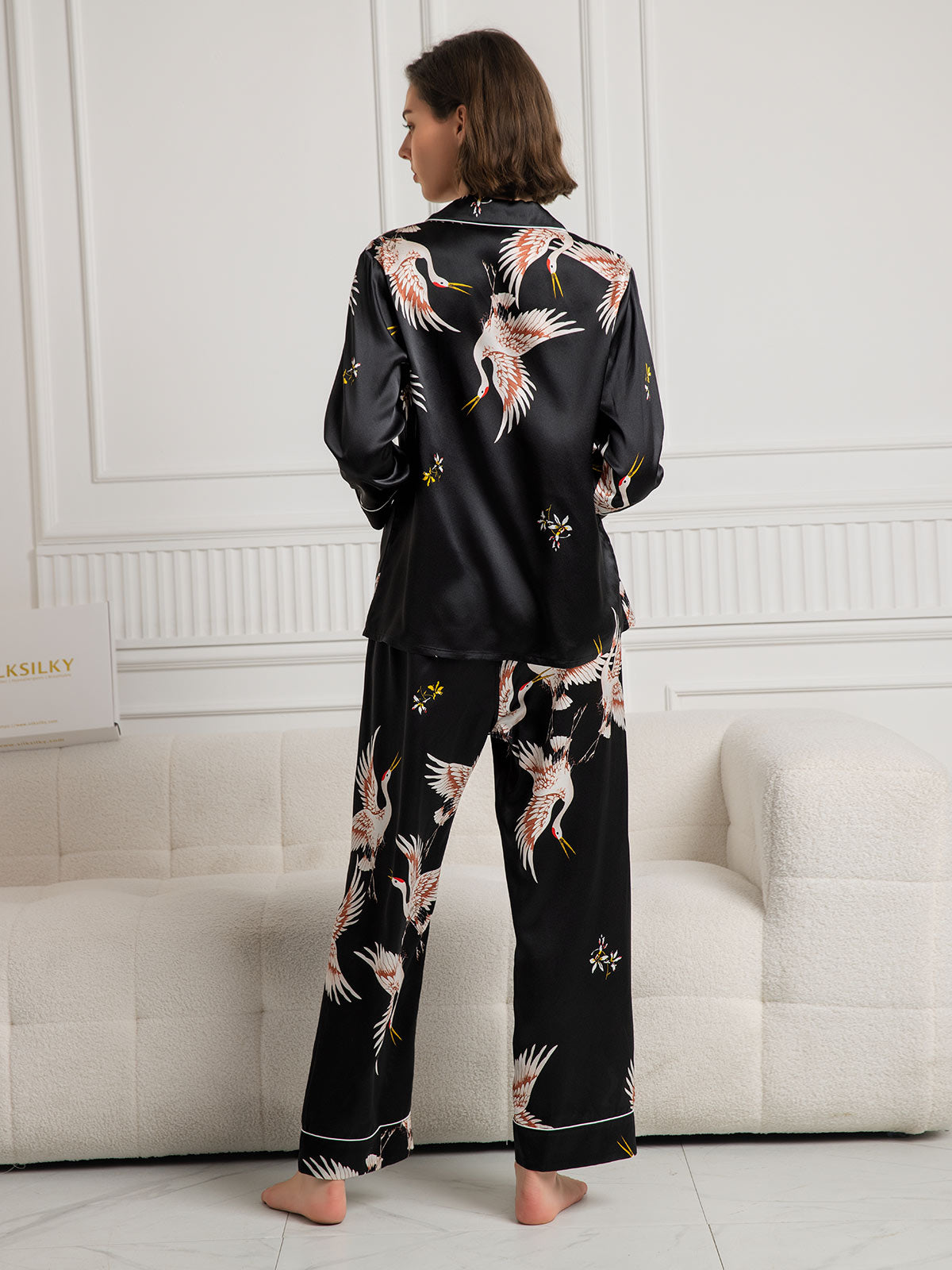 [أسود] SilkSilky-SA 19Momme الحرير الخالص Womens Pajamas 002