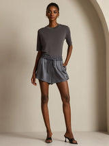 [رمادي] SilkSilky-SA Half Sleeve Crew Neck تي شيرت نسائية 009