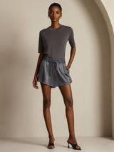 [رمادي] SilkSilky-SA Half Sleeve Crew Neck تي شيرت نسائية 009