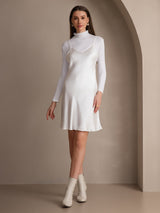 [أبيض] SilkSilky-SA Sleeveless V Neck فساتين نسائية 001