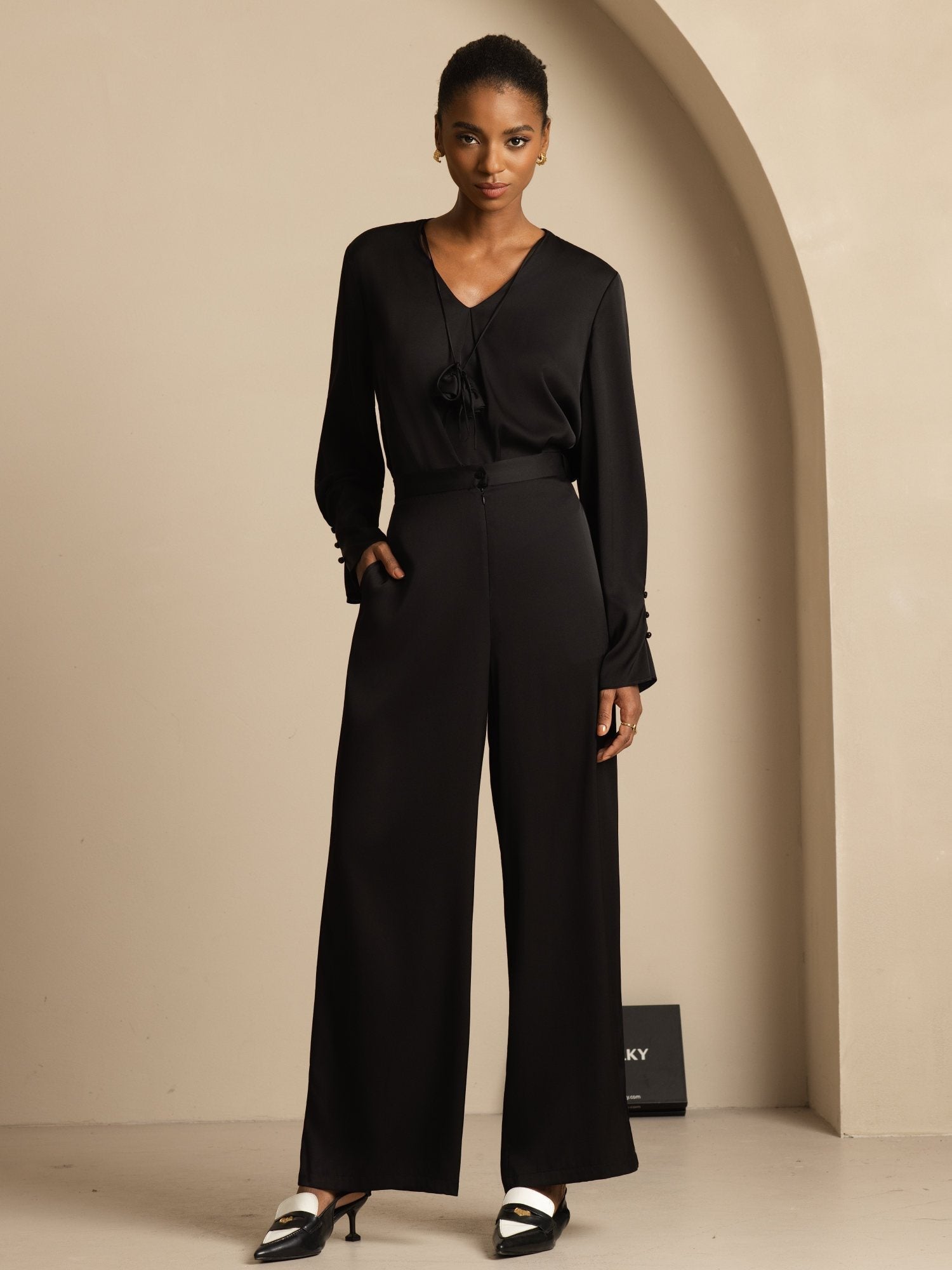 [أسود] SilkSilky-SA 19Momme الحرير Womens Pants 006