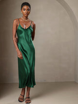 [أخضر] SilkSilky-SA Sleeveless V Neck فساتين نسائية 001