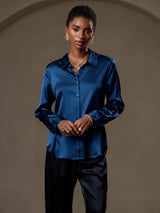 [المياه الخضراء] SilkSilky-SA Long Sleeve Lapel Collar بلايز نسائية 003