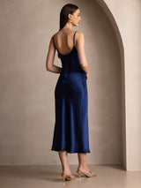 [أزرق غامق] SilkSilky-SA Sleeveless V Neck فساتين نسائية 002