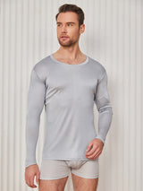 [رمادي فاتح] SilkSilky-SA Long Sleeve Round Neck تي شيرت رجالي 001