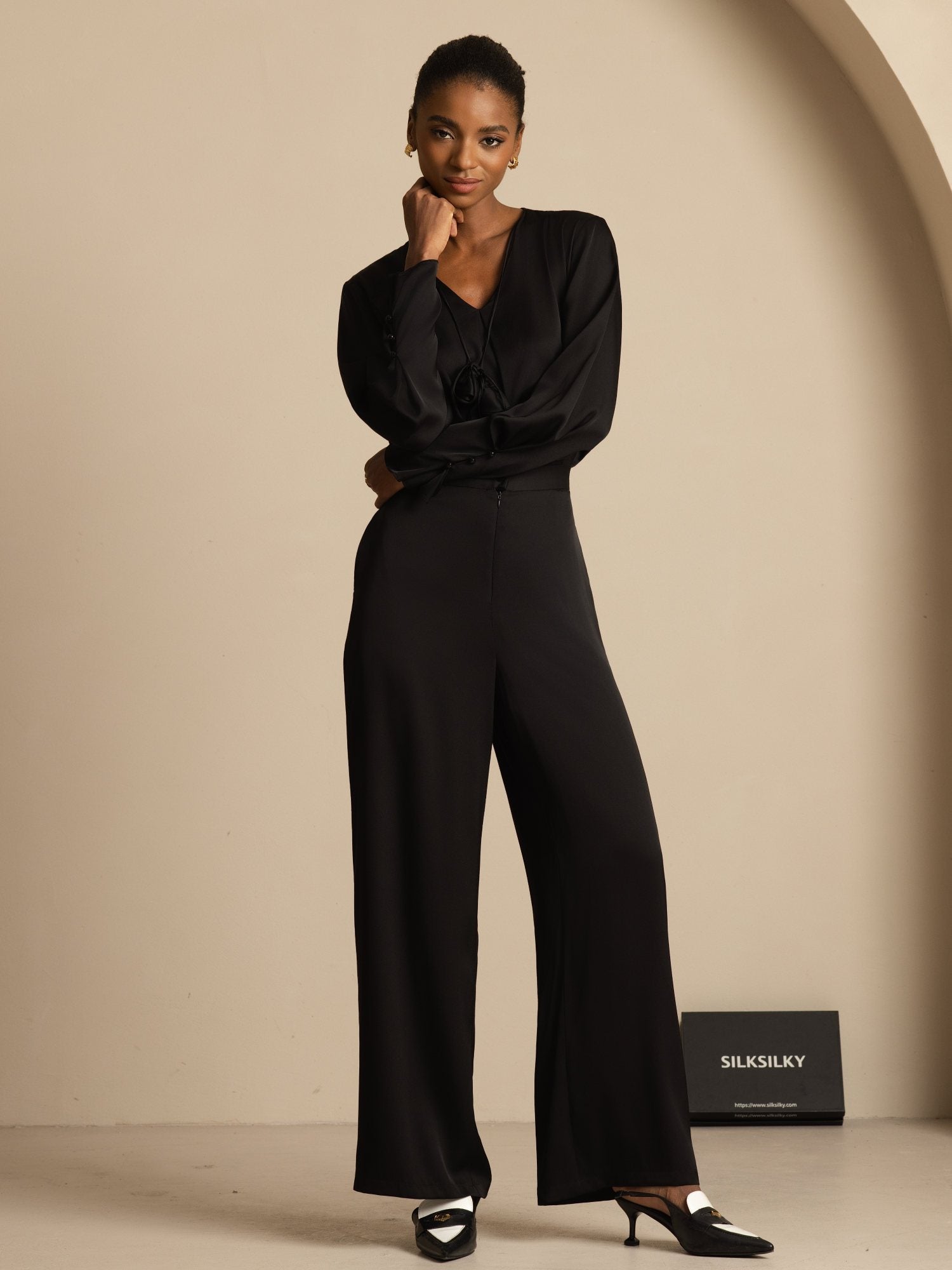 [أسود] SilkSilky-SA 19Momme الحرير Womens Pants 007