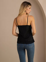 [أسود] SilkSilky-SA Spaghetti Strap V Neck كامي 002
