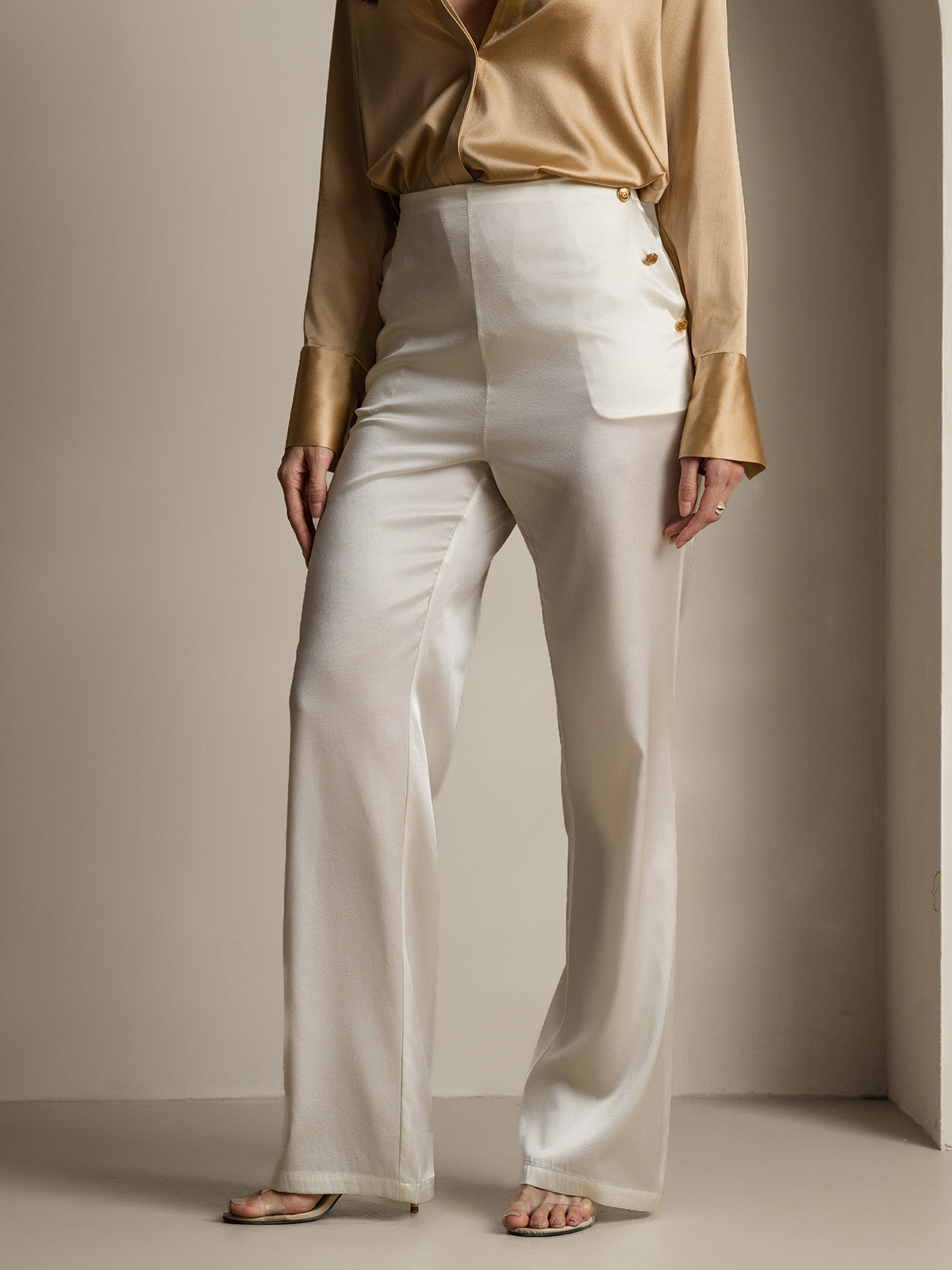 [أبيض] SilkSilky-SA 19Momme الحرير Womens Pants 003
