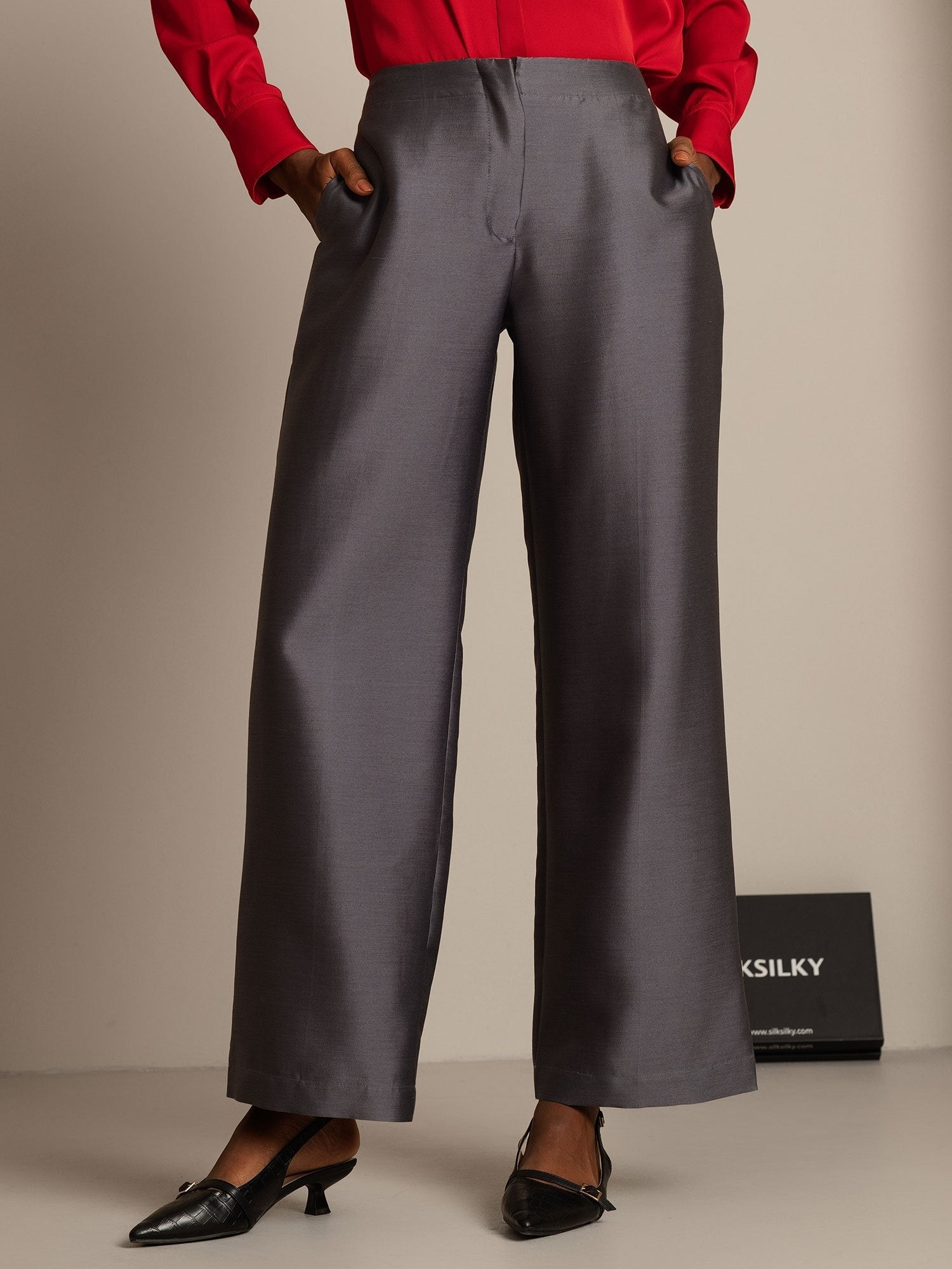 [رمادي] SilkSilky-SA 32Momme الحرير Womens Pants 001,