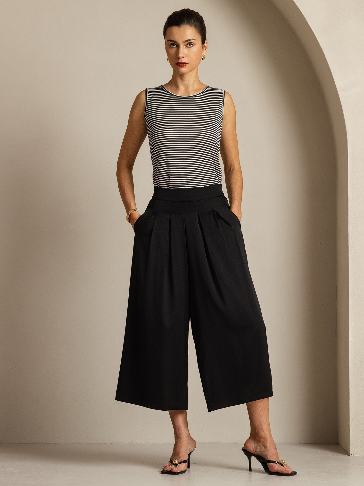 [أسود] SilkSilky-SA 19Momme الحرير Womens Pants 006