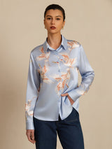 [أزرق فاتح] SilkSilky-SA Long Sleeve Lapel Collar بلايز نسائية 004